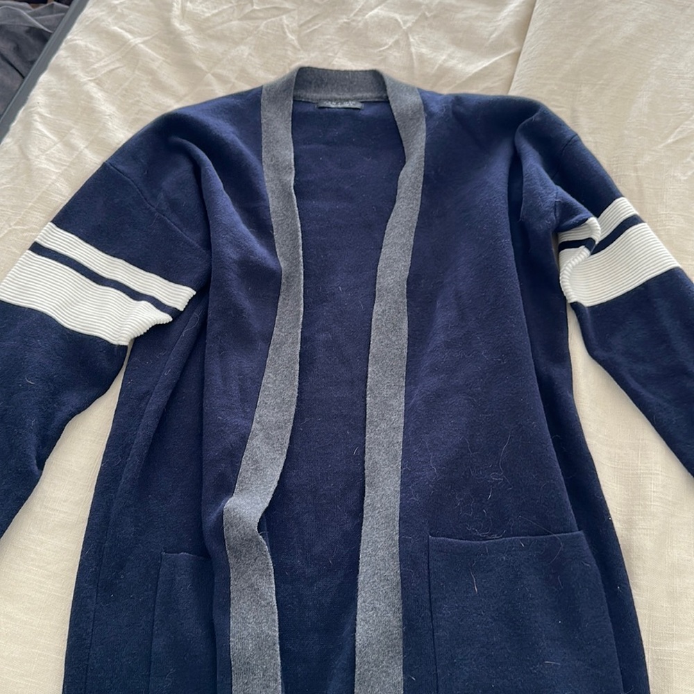 Zara Buttonless Pullover Varsity Cardigan - Navy, S